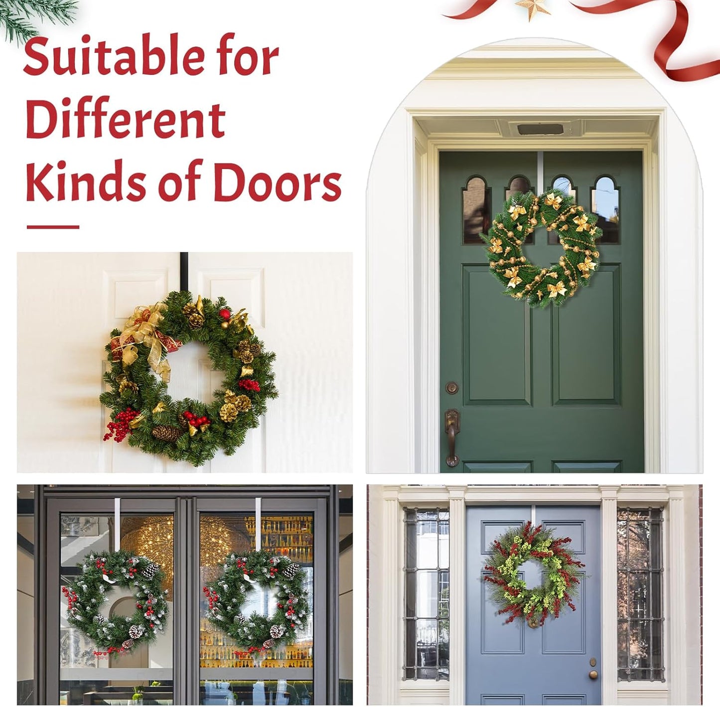 Skiennix 12-Inch Wreath Hanger - Durable Over-The-Door Hook for Christmas & Halloween Decor
