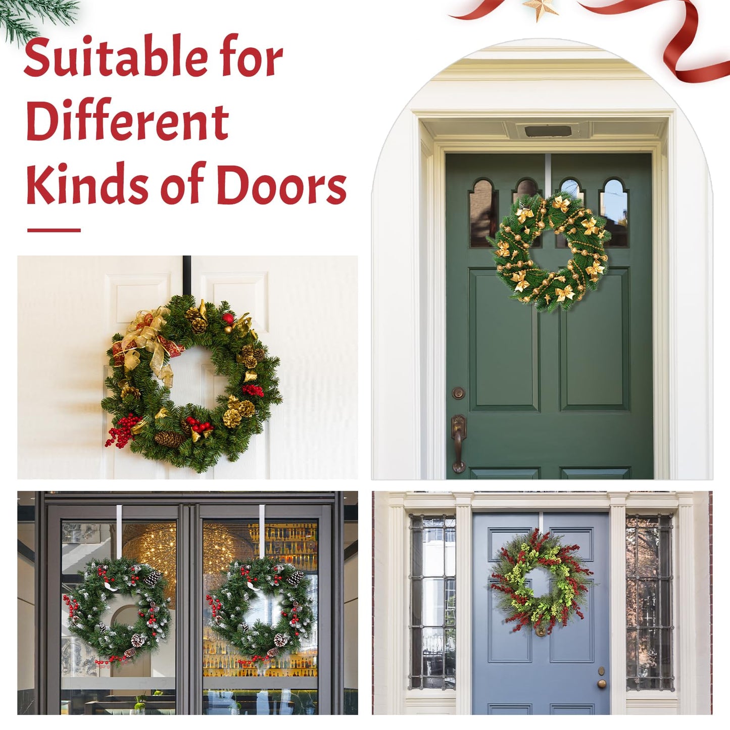 ZningEsxi 12 in Wreath Hanger for Front Door Black Wreath Hangers Over The Door Hanger Hook Wreaths Holder Christmas Halloween Easter Wreaths Hook Decorations Indoor Outdoor Narrow