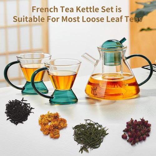 Glass Teapot Set, Glass Teapot Set With 2 Glass Cups, Tea Pots For Tea Party,Glass Tea Kettle Stovetop, Borosilicate Tea Pot With Infusers For Loose Tea, Tea Infuser Pot, Tea Maker.