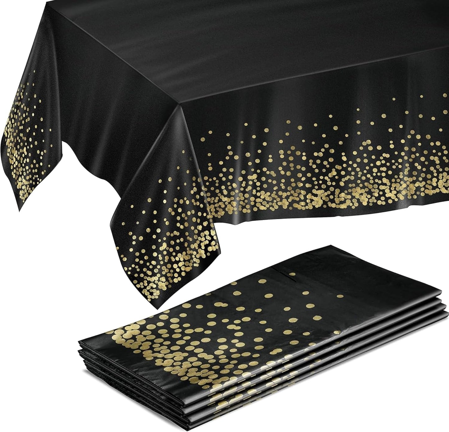 Prestee Gold & Black Rectangle Table Covers - Disposable Plastic Tablecloths 54 x 108 Inches for Parties & Events