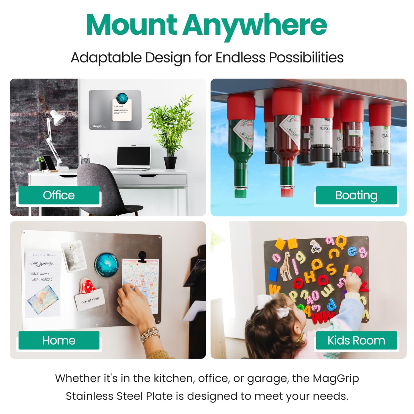 17.5inchX11.5inch Large Stainless Steel Plate for Magnets, 3M Adhesive Back, Mounting Screws, Ideal for Magnetic Shelf, Spice Holders, Colorful Magnets as a Gift. Mount Anywhere! (Silver, 1 Pack)