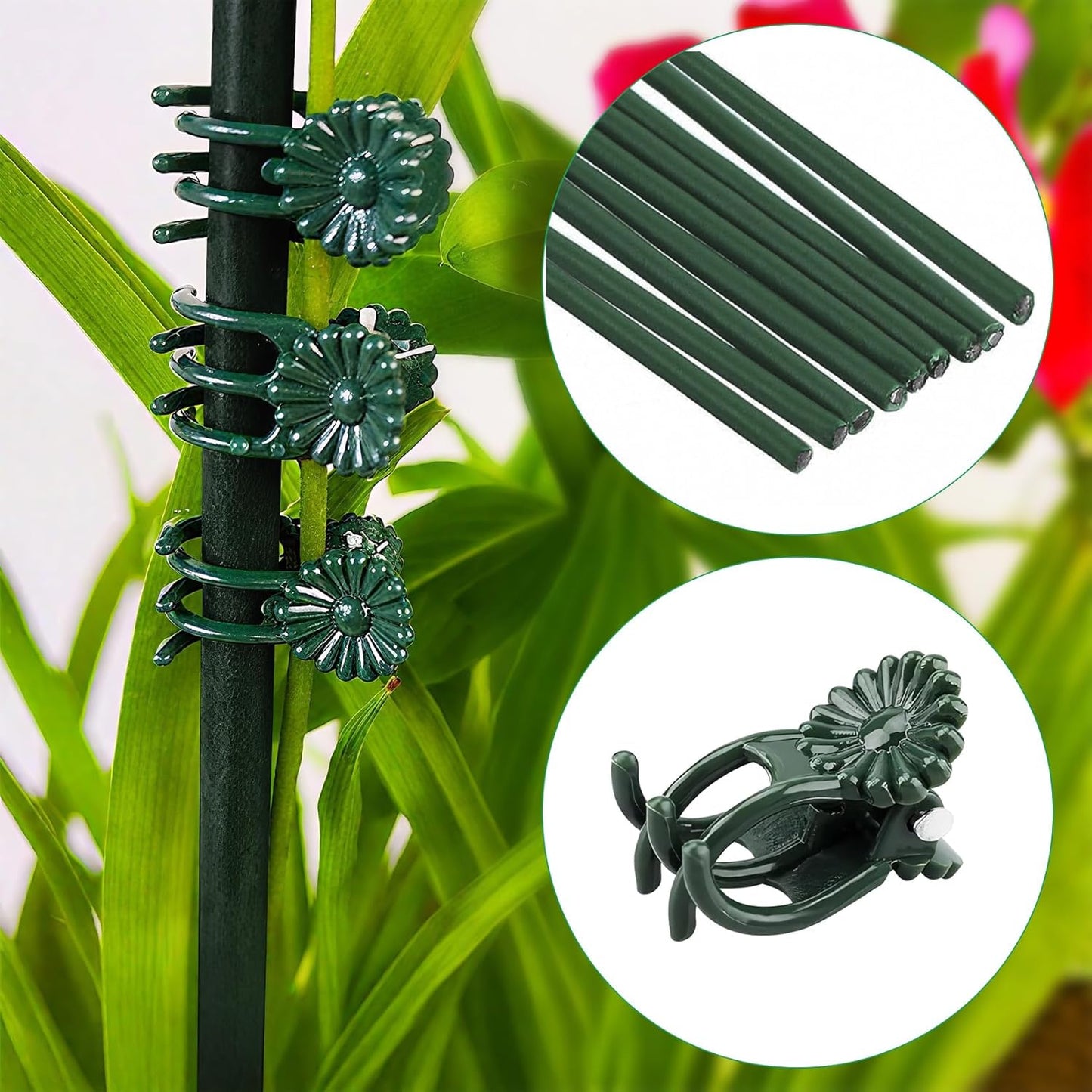 Skiennix 15.7" Plant Stakes - Bendable Support Sticks with 15 Clips for Indoor/Outdoor Plants | Ideal for Orchids, Roses, and Peonies