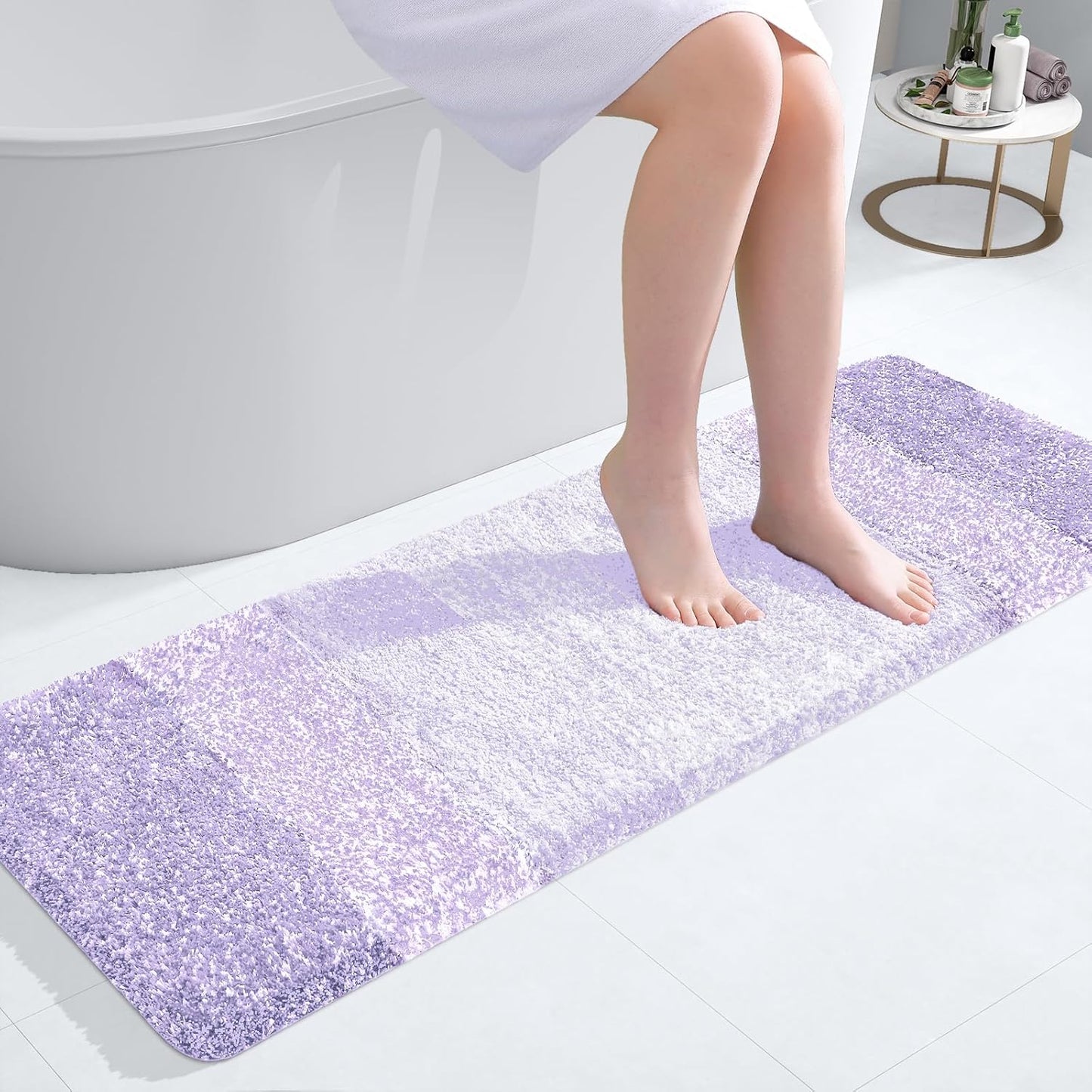 OLANLY Bathroom Runner Rug - Extra Soft Microfiber Mat with Rubber Backing | Quick-Dry, Washable, 47x17 in Light Purple
