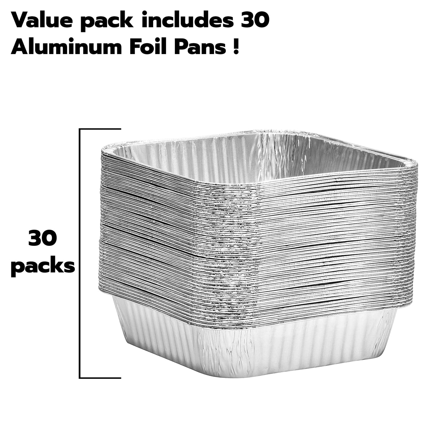 Inaloon 8x8 Aluminium Foil Pans – 30 Pack Disposable Aluminium Pans for Baking, Roasting, Cooking, Meal Prep & Food Storage