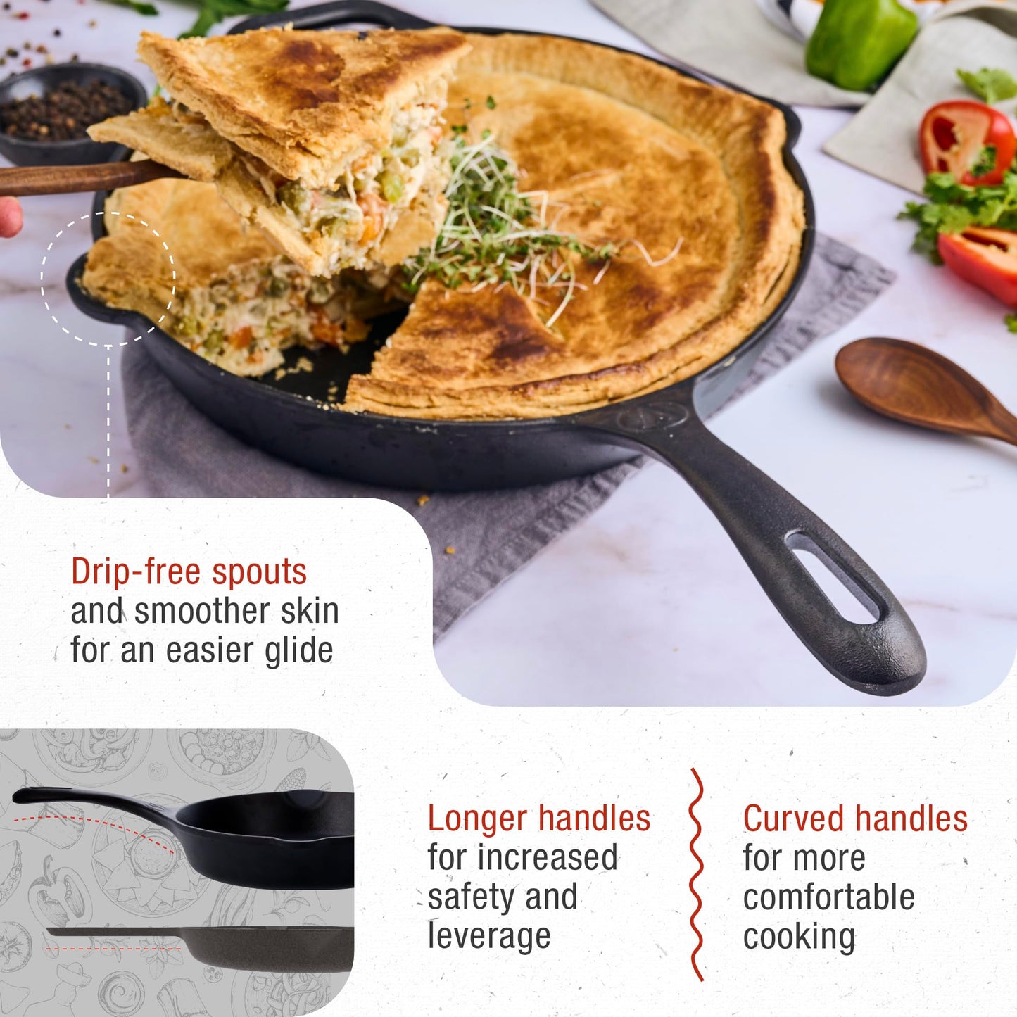 Victoria 12-Inch Cast Iron Skillet, Pre-Seasoned Cast-Iron Frying Pan with Long Handle, Made in Colombia