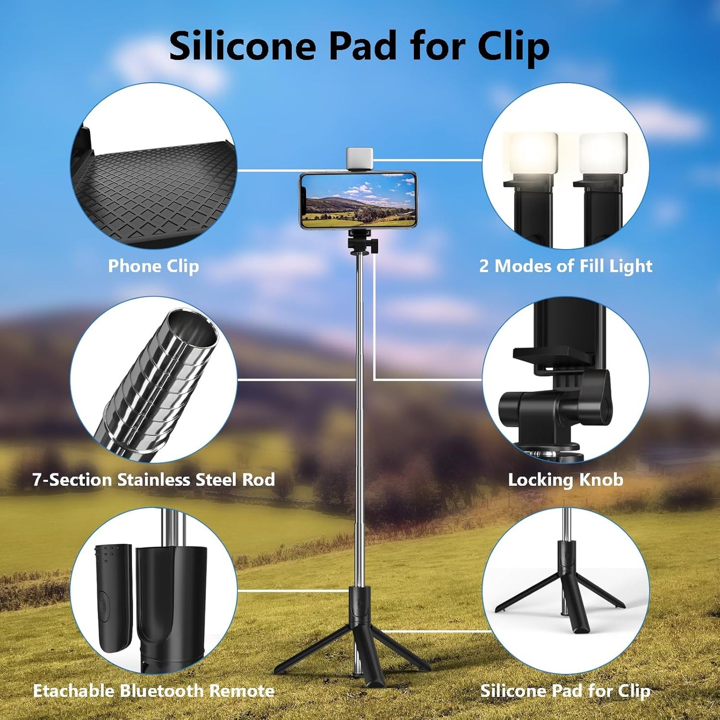 Skiennix Selfie Stick - 40-Inch Retractable Tripod with Wireless Remote & Light | Portable for Photography & Streaming