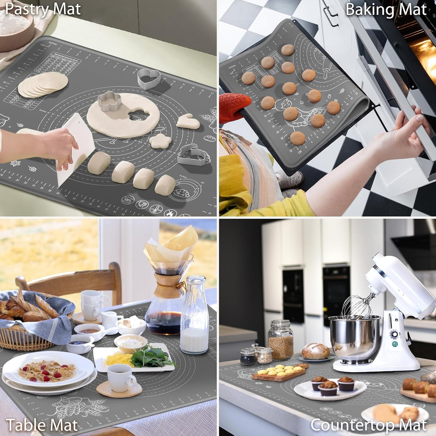 Skiennix Silicone Baking Mat - Extra Thick Non-Stick Pastry Mat with Measurements | 32x24 Inch for Easy Dough Rolling