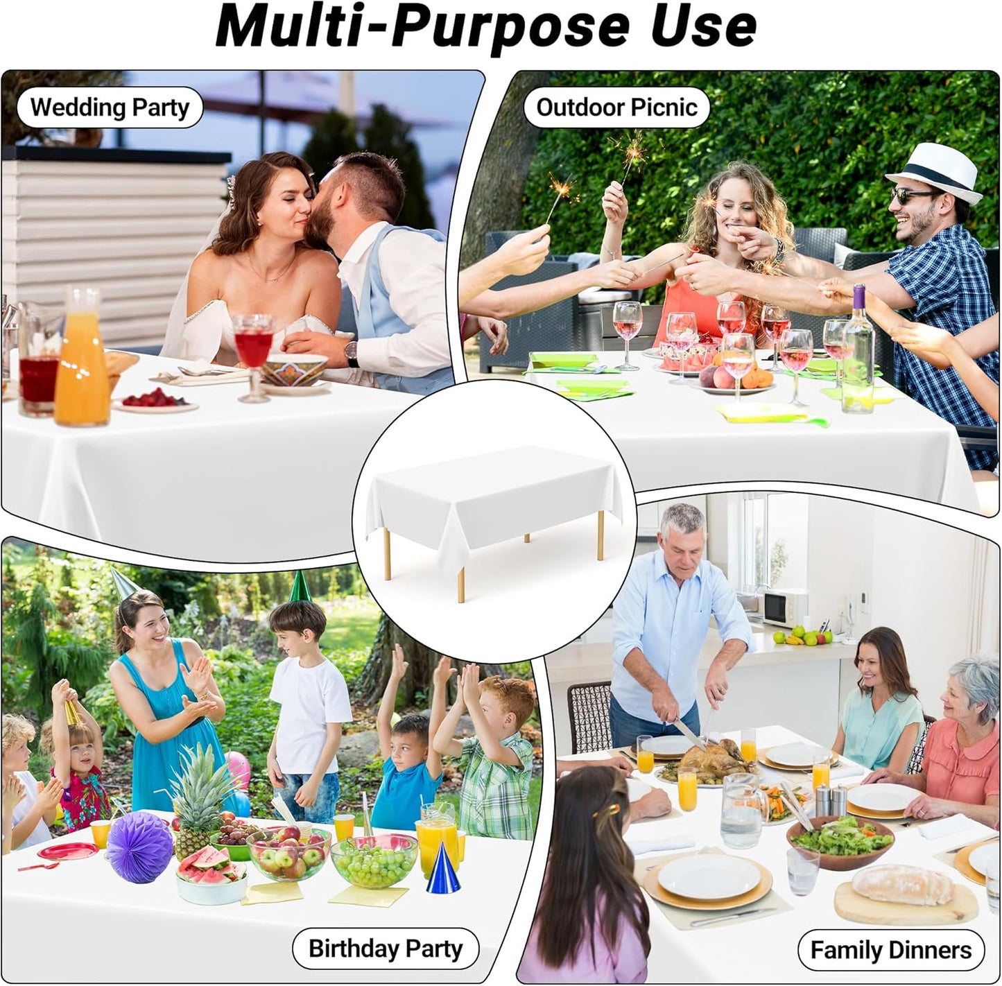 Skiennix White Plastic Tablecloths - Sturdy Disposable 54 x 108 Inches for Effortless Cleanup at Parties | Picnics & Birthdays