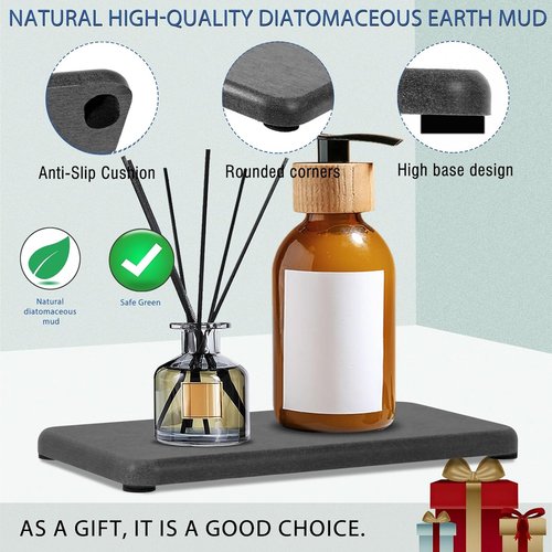 Diatomite Coasters by Regine Switzerland - Quick-Drying Water Absorbing Stone Tray Set (4PCS) for Bathroom & Kitchen