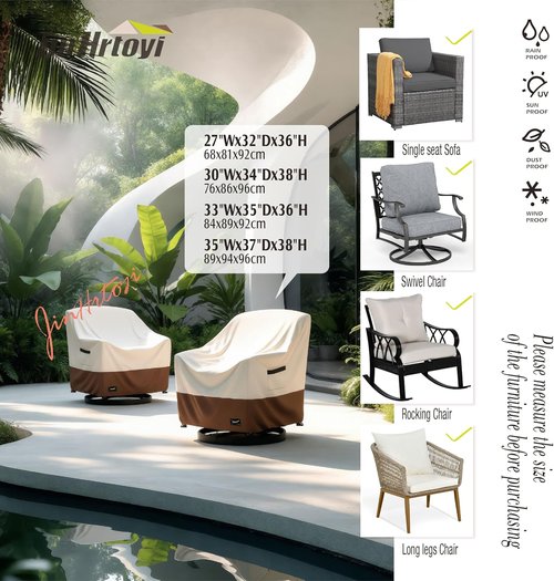 JinHrtoyi Outdoor Chair Covers - 100% Waterproof Heavy Duty Protection | 27"Wx32"Dx36"H | Beige & Brown