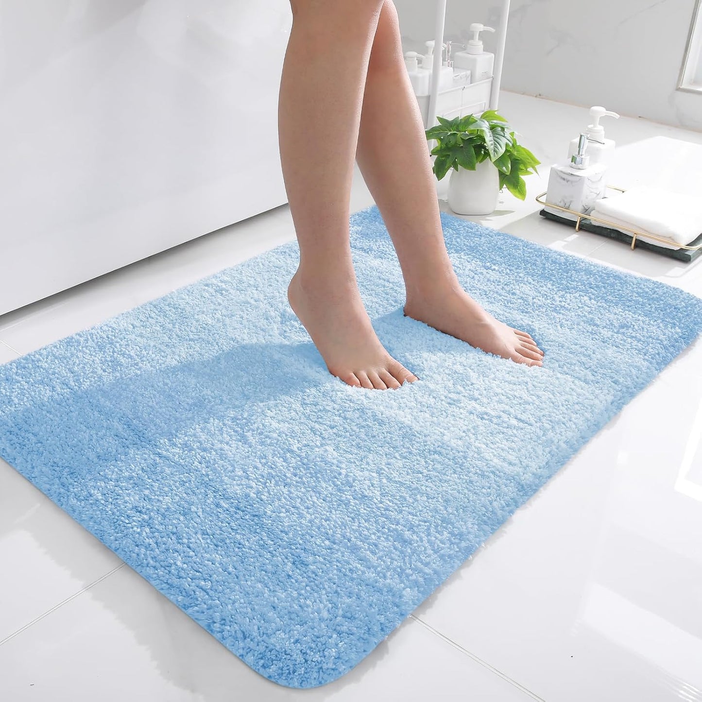 OLANLY Bath Rugs Mat - Extra Soft Microfiber, Quick Dry & Machine Washable | 36x24, Sky Blue