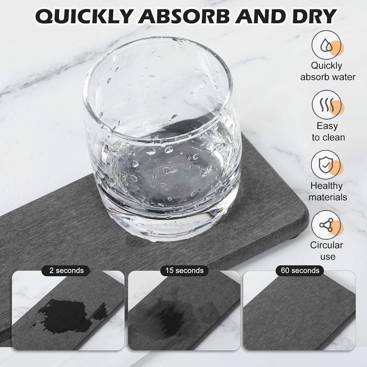 Skiennix Water Absorbing Stone Tray - Fast Drying Diatomite Coaster Set | 4PCS for Kitchen & Bathroom