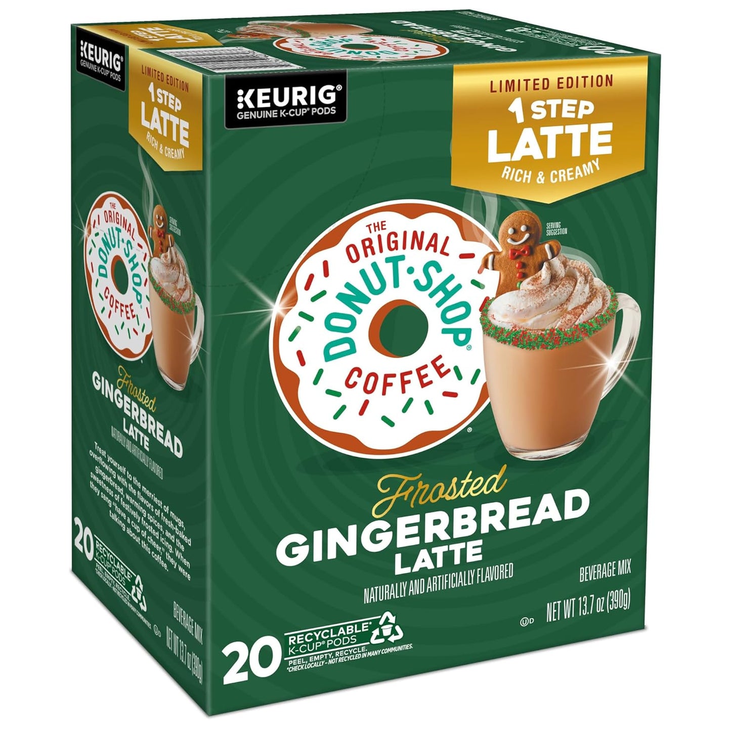 Original Donut Shop K-Cup Pods - Frosted Gingerbread Latte, 20 Count | Single Serve Coffee