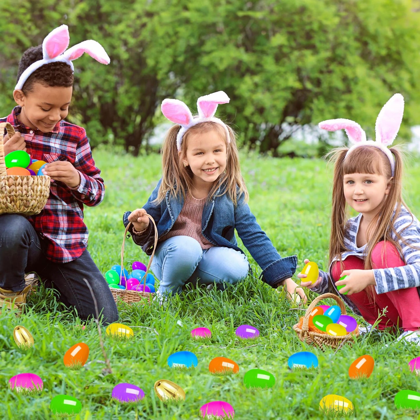MGparty 52 Pack Easter Eggs Empty 2.3" Plastic Bright Colors Eggs with Golden Eggs for Easter Egg Hunt Party Favors Basket Stuffers Fillers