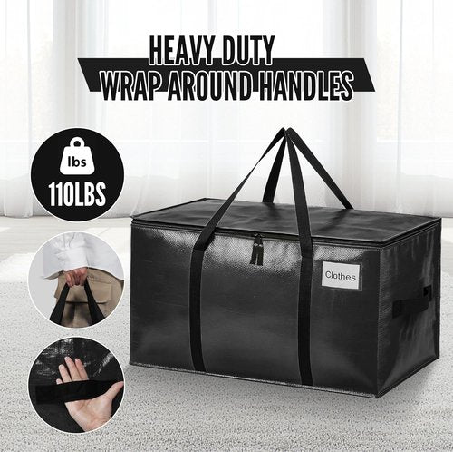 BAGAIL Heavy Duty Moving Bags - Extra Large Storage Totes with Strong Handles | 8 Pack in Black