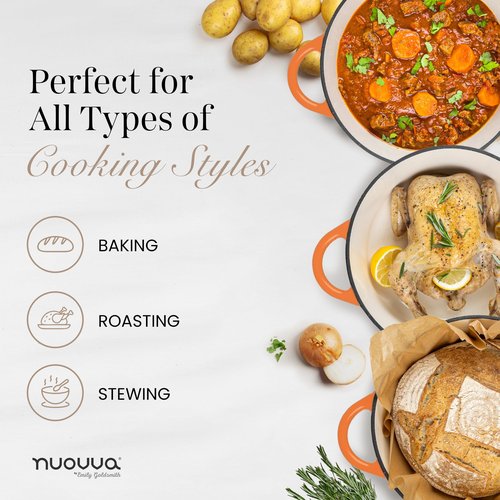 Cast Iron Dutch Oven with Lid – Non-Stick Ovenproof Enamelled Casserole Pot – Sturdy Dutch Oven Cookware – Orange, 3.1-Quart, 22cm – by Nuovva
