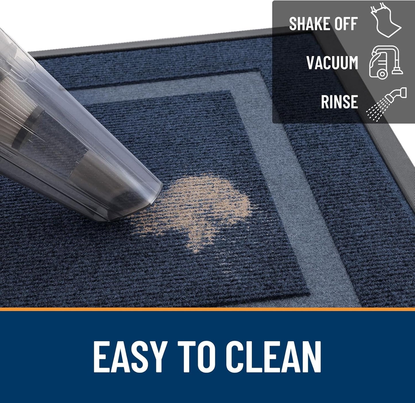 OLANLY Waterproof Front Door Mat - All-Season, Sturdy Natural Rubber, Easy Clean | 36x24, Blue