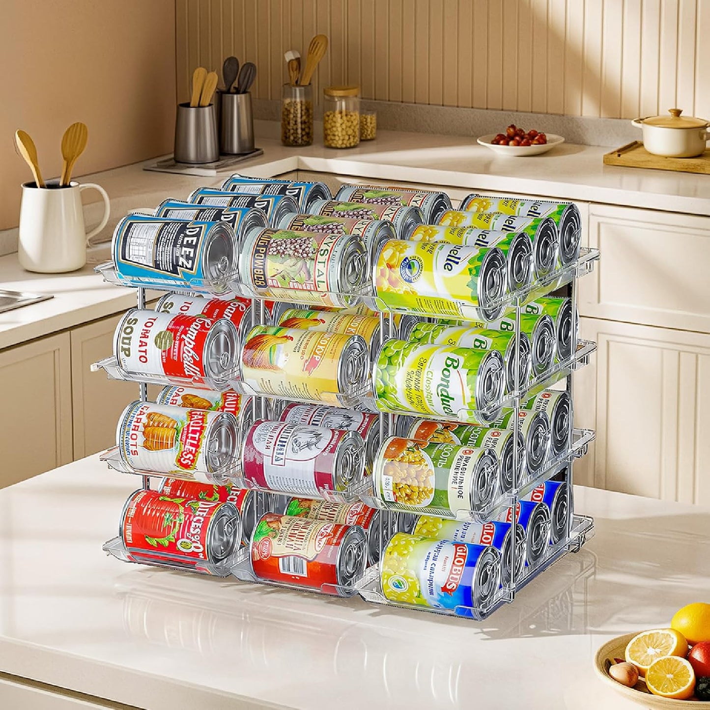 Skiennix Can Organizer - Upgraded 4-Tier Modular Storage Rack for 48 Cans | Clear Beverage Dispenser