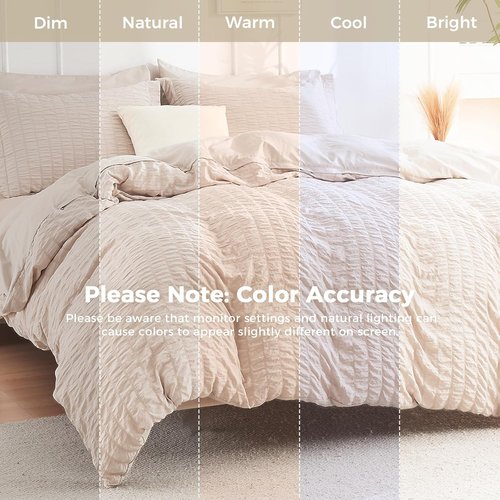 HYMOKEGE Comforter Set - Luxury 7-Piece All-Season Bedding in Beige | Full Size with Sheets & Pillowcases