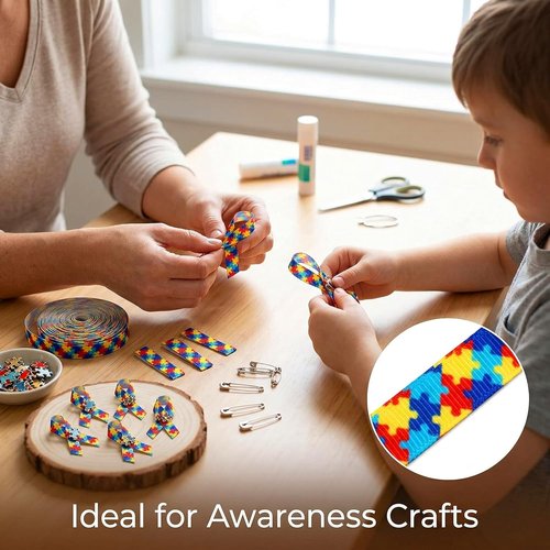 Autism Awareness Ribbon - 3/8" Narrow Grosgrain Ribbon for Hair Bows & Crafts | 25 Yards, Single-Sided