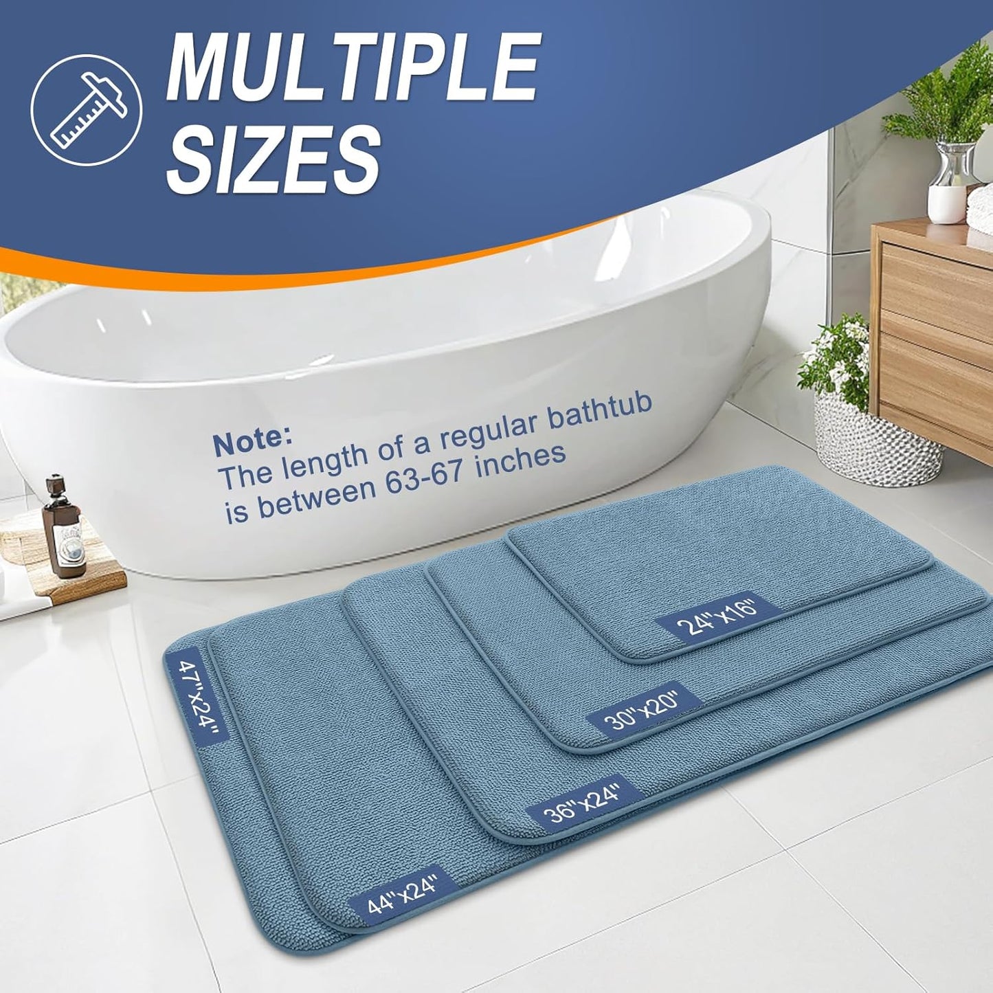 OLANLY Thick Memory Foam Bath Mat Rug - Extra Soft & Absorbent | Non-Slip, Quick Dry, 30x20, Airy Blue