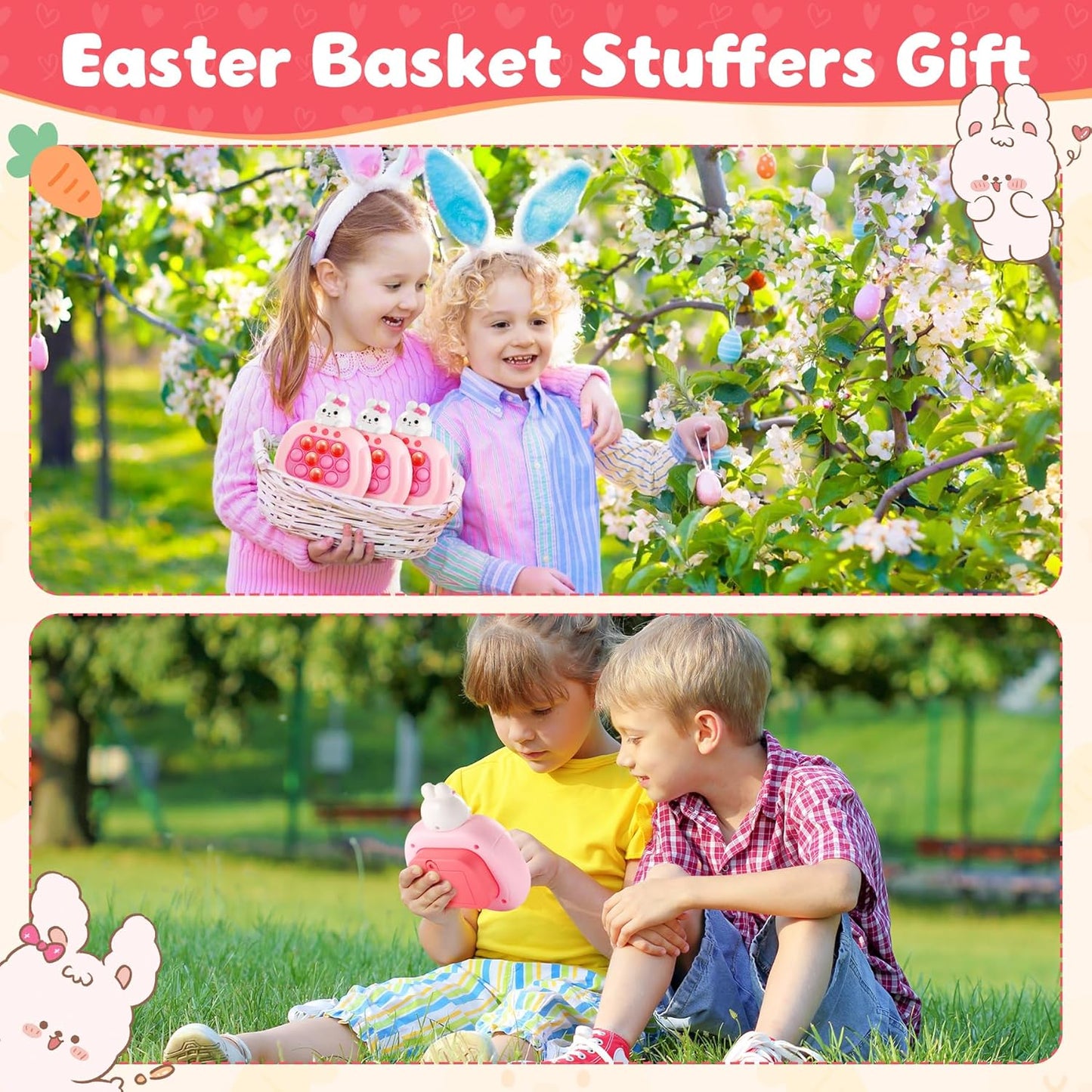 Skiennix Easter Bunny Pop Push Game - Sensory Fidget Toy for Kids | Light Up Fun for Easter Baskets