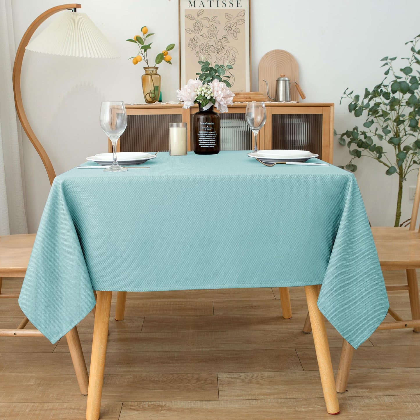 Biscaynebay Square Tablecloth 54x54 Inch-Auqa Blue Card Fabric Table Cover-Small Folding Table Cloths Linen Water Resistant for Kitchen Dining Picnic Patio Outdoor Party Restaurant Tables
