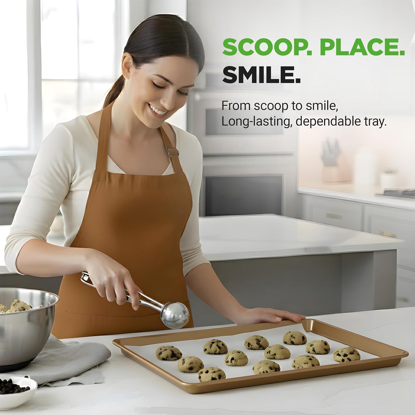 NutriChef Nonstick XL Cookie Sheet - Extra Large 22" x 16" Carbon Steel Baking Pan | Dishwasher Safe, Gold Finish