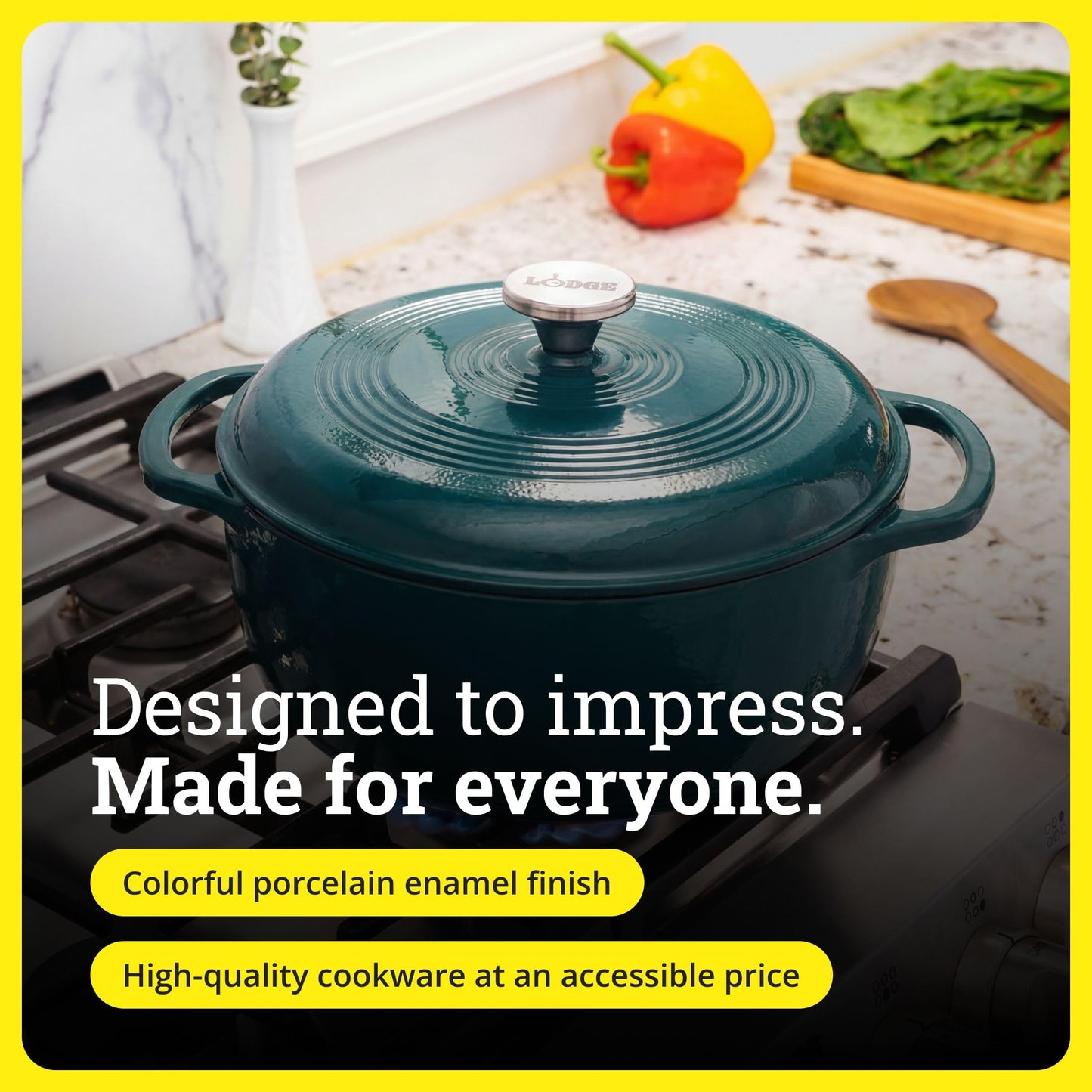 Lodge Essential Enamel Cast Iron Dutch Oven - Perfect for Bread Baking, Braising, Marinating & Slow Cooking - Features Moisture-Sealing Lid & Dual Handles - Kitchen Essentials - 6 Quarts - Lagoon