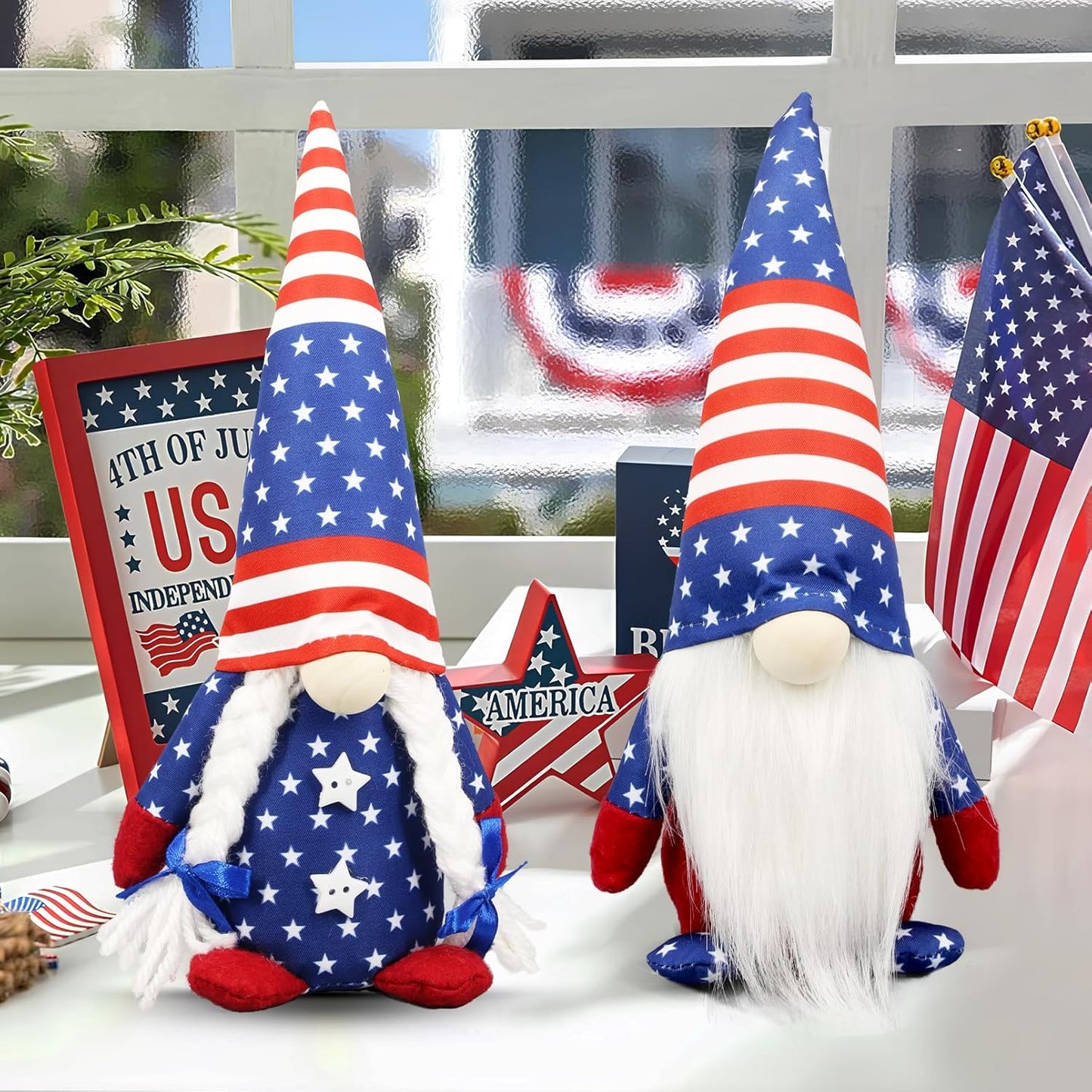 Skiennix 4th of July Gnomes - Patriotic USA Home Decor | Red, White & Blue Figurines for Indoor Use
