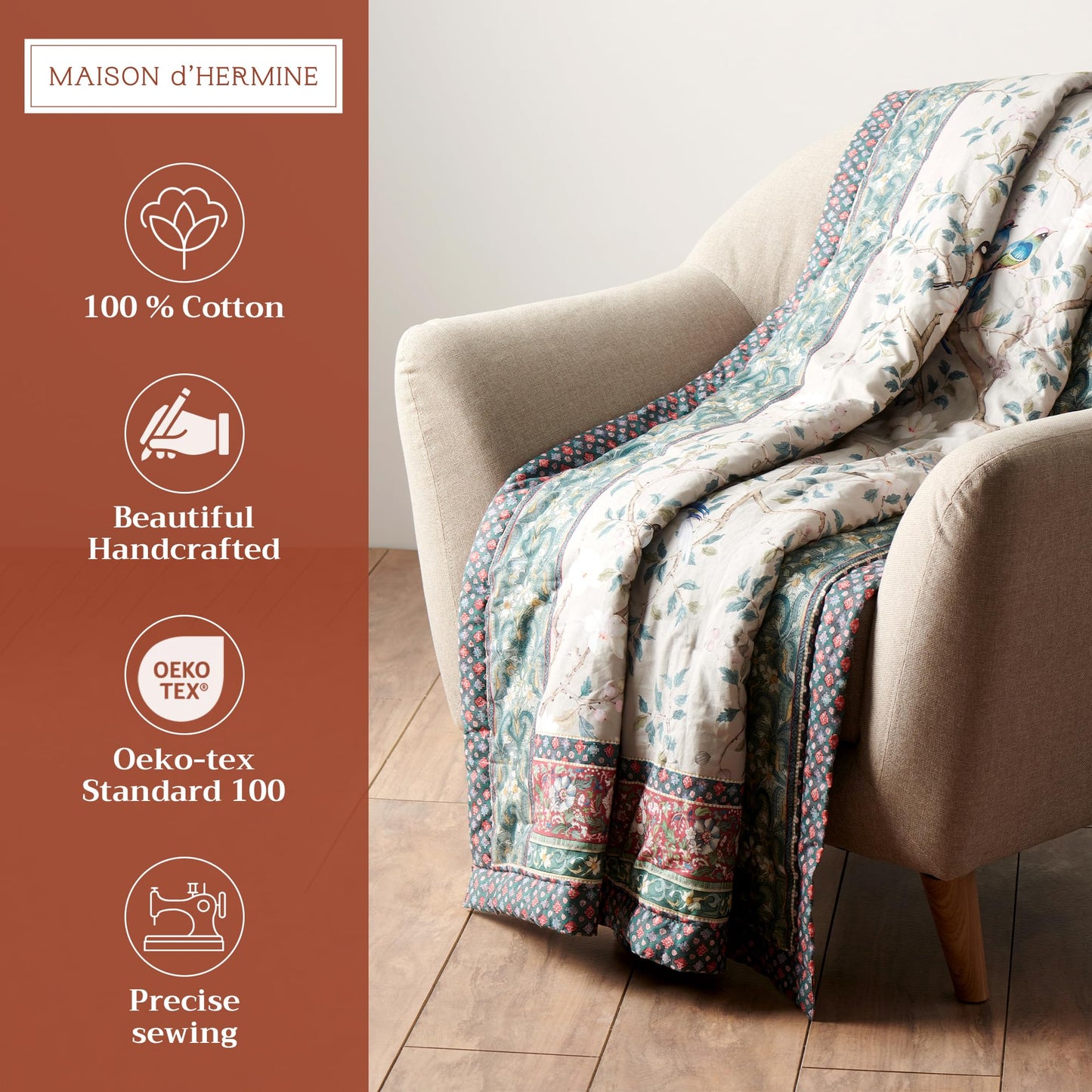 Maison d' Hermine Throw Blanket for Couch Lightweight Soft Warm Breathable Cotton Throw Blankets for Bed Girls Boys Women Men Sofa Travel Living Room Gifts for Mothers Day (60" X 80", Osaka)