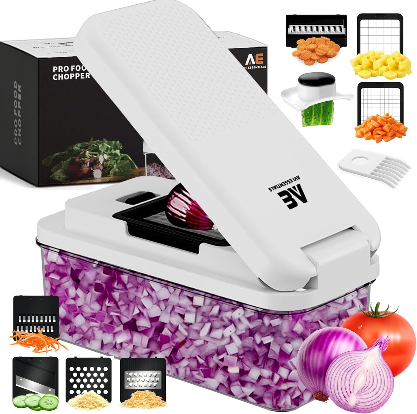 Pro Food Chopper - Premium 9-in-1 Vegetable Chopper with 7 Blades & Container | Kitchen Essential