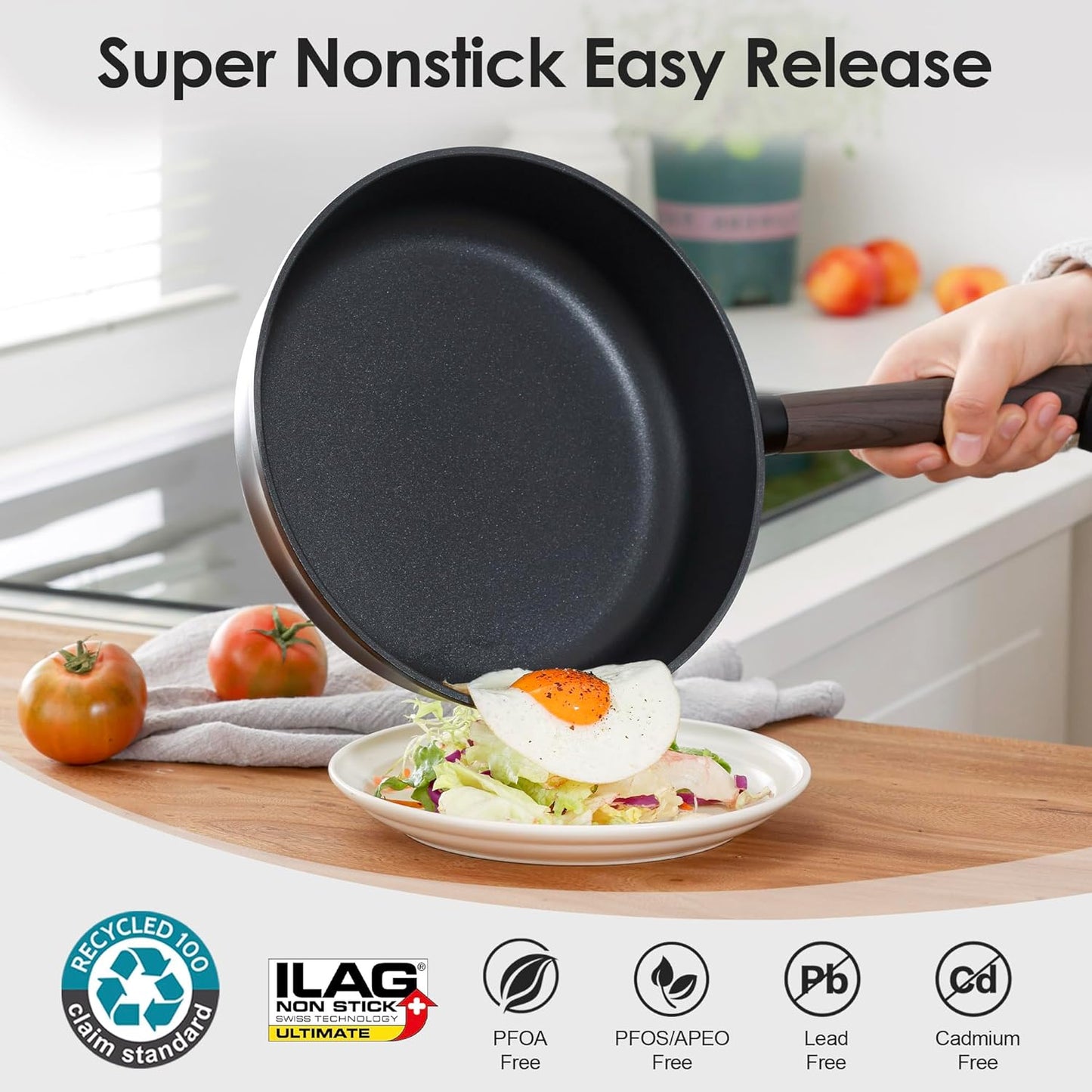 SENSARTE 17-Piece Nonstick Cookware Set - Induction Compatible, Dishwasher Safe, Stay-Cool Handles, Black