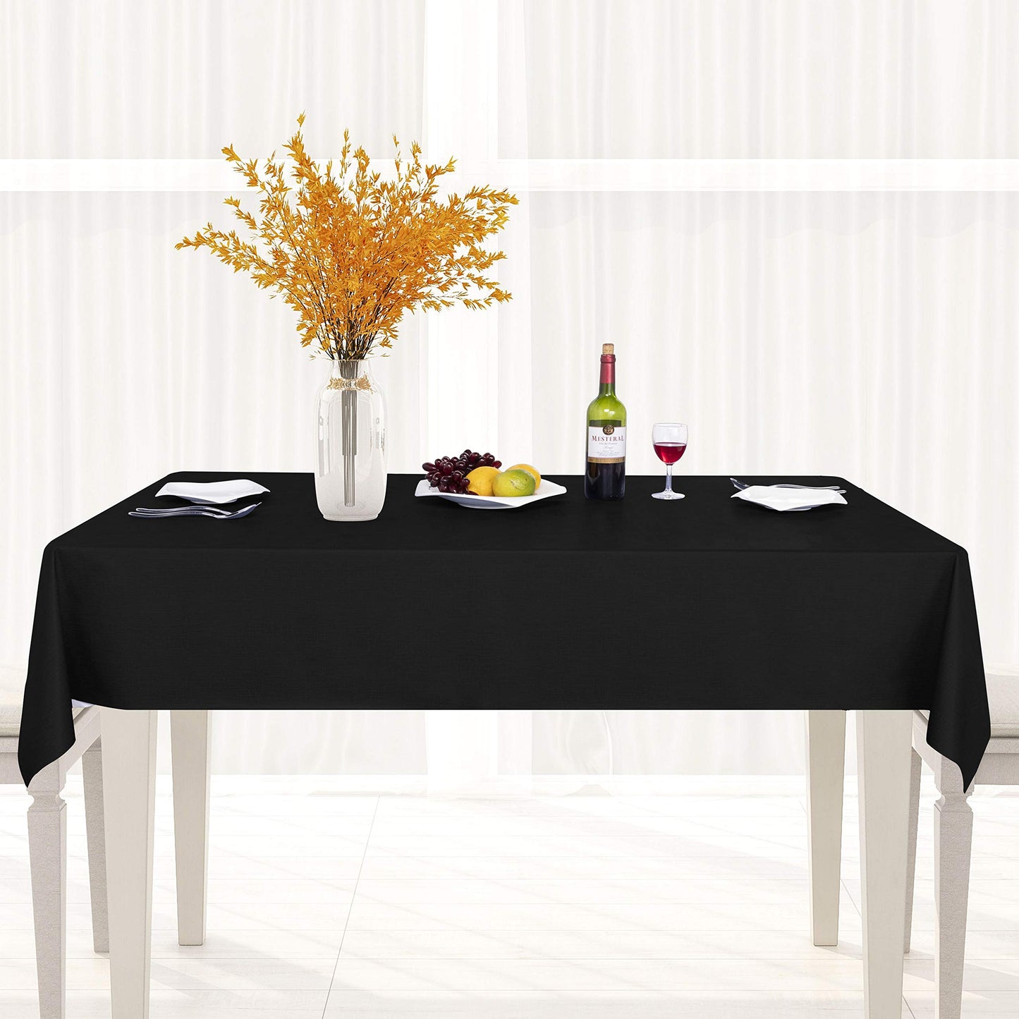 sancua 100% Waterproof Rectangle PVC Tablecloth - 54 x 54 Inch - Oil Proof Spill Proof Vinyl Table Cloth, Wipe Clean Table Cover for Dining Tables, Buffet Parties and Camping, Black