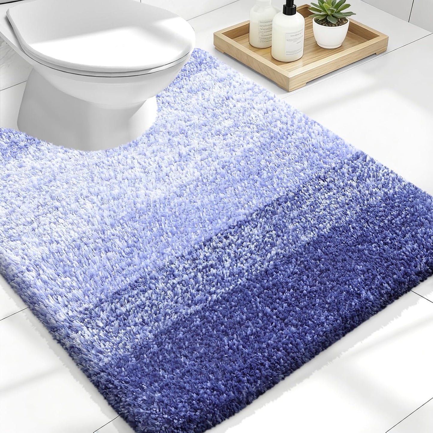 OLANLY Luxury U-Shaped Toilet Rugs - Extra Soft, Absorbent Microfiber Bath Mat | 24x20, Non-Slip Blue-Violet