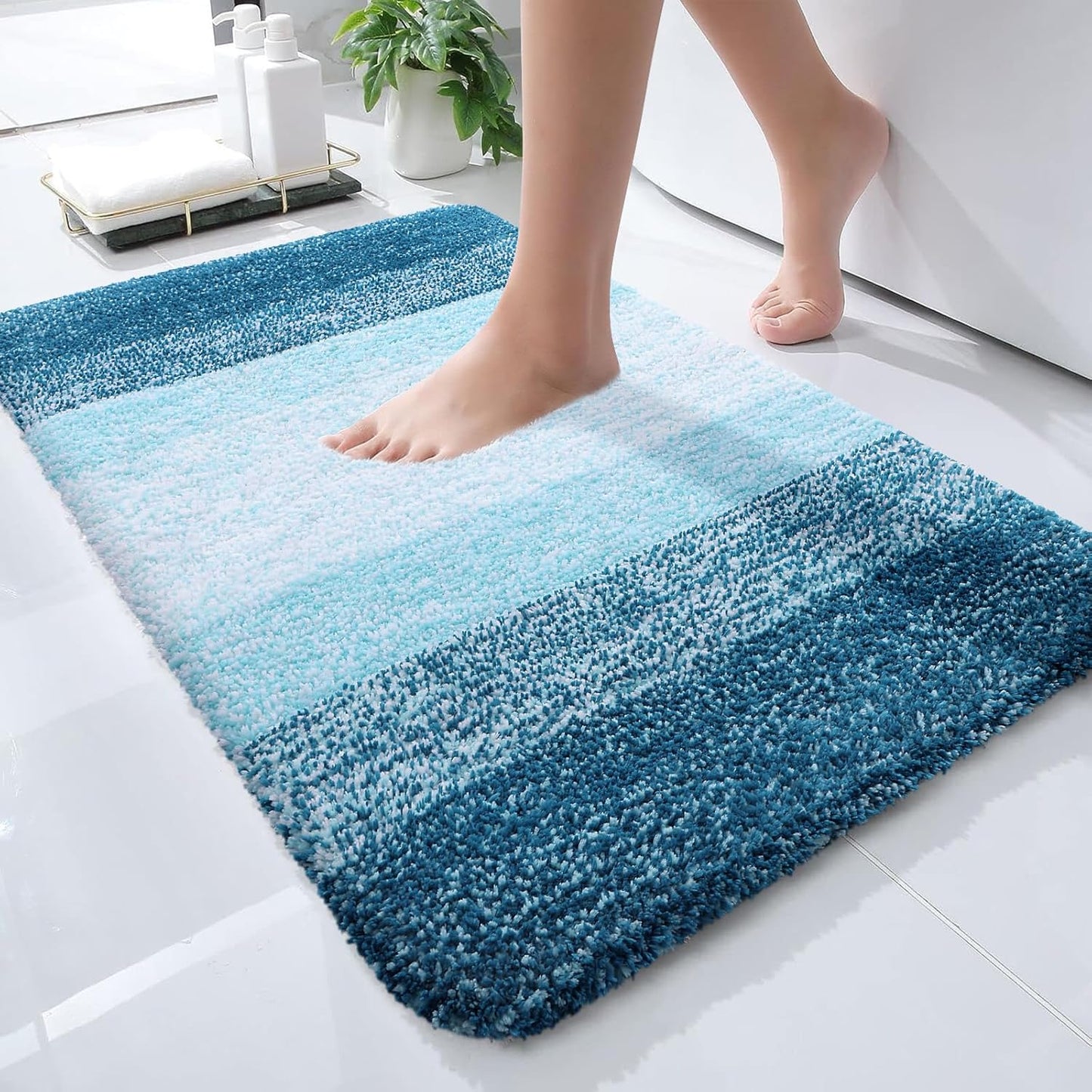 OLANLY Bath Rugs Mat - Extra Soft Microfiber with Rubber Backing | Quick Dry, Washable, 24x16, Peacock Blue