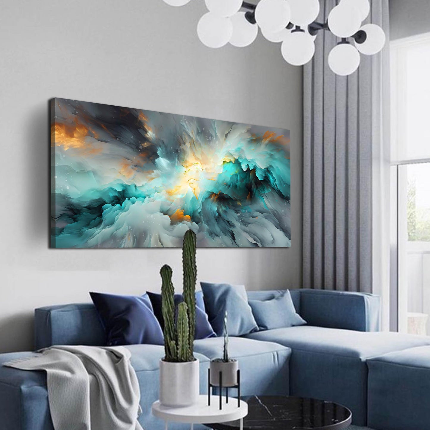 LAOTOART Snowy Mountain Wall Canvas Art for Living Room - Natural Landscape Art Work for Office Walls - Teal Bedroom Wall Decor Above Bed Size 24" x 48"