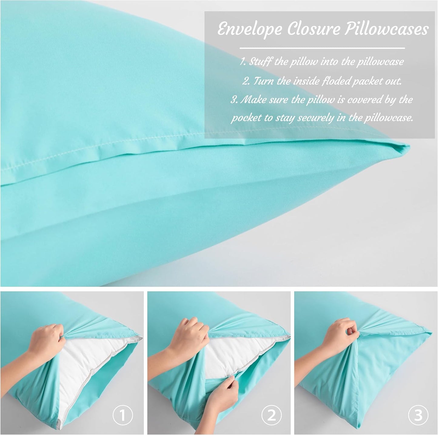 NTBAY Pillow Cases Set of 2 - Soft Brushed Microfiber, Wrinkle & Stain Resistant, Aqua 20x26 Inches