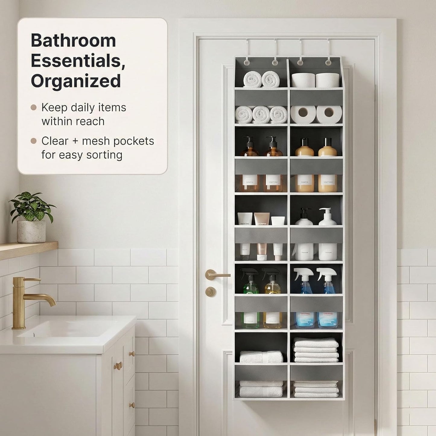 Skiennix 10-Pocket Over-The-Door Organizer - Heavy-Duty 600D Oxford Fabric with Upgraded Hooks | Ideal for Dorm, Closet, Bathroom Storage