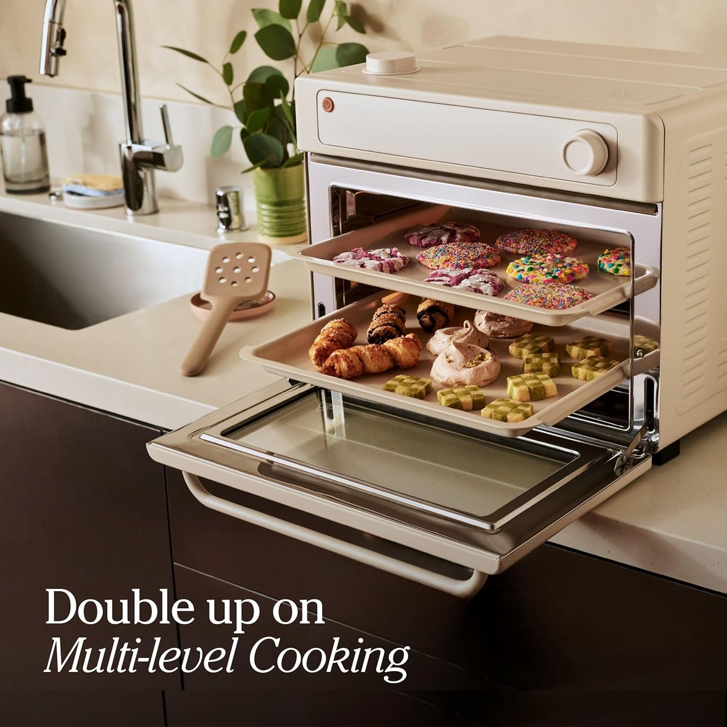 Our Place Wonder Oven - 6-in-1 Air Fryer & Toaster Oven with Steam Infusion | Nonstick Ceramic Bakeware Set (Round, Square & Muffin Pan) | PFAS-Free