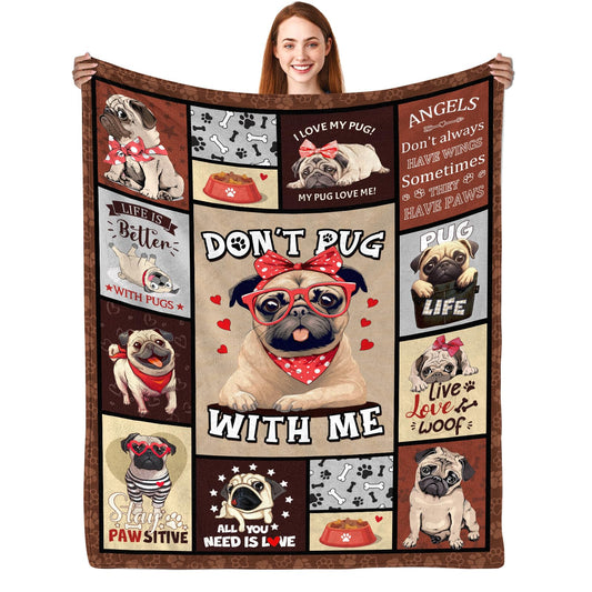 CIUGOIG Pug Gifts for Pug Lovers Blanket 50"x60"- Pugs Themed Gifts for Women/Owners Stuff - Birthday Ideas for Pugs Dog Throw Blanket for Kids & Adults