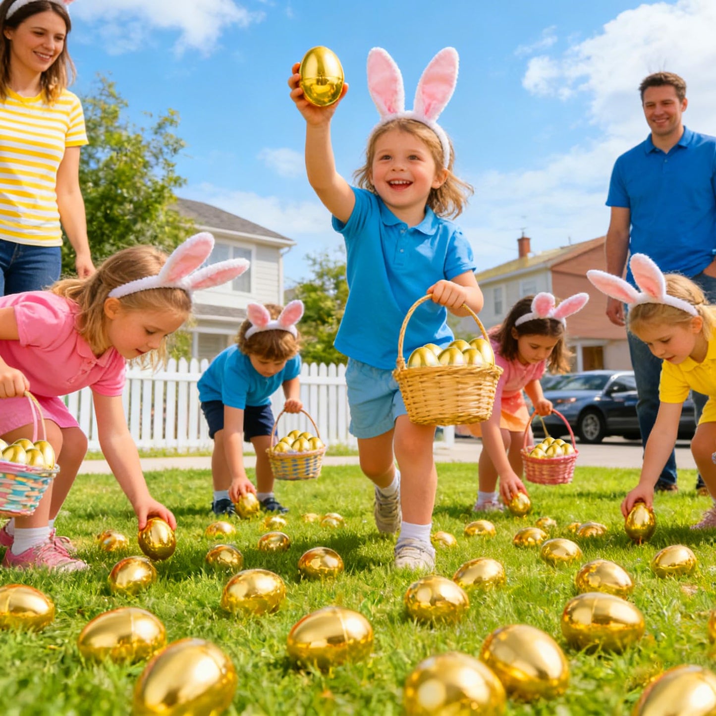 TURNMEON 36PCS Plastic Golden Easter Eggs, 2.36" Fillable Empty Gold Easter Eggs Bulk for Easter Basket Stuffers Fillers, Fillling Candy Treats Toys Eggs Hunt Classroom Prize Supplies and Party Favors