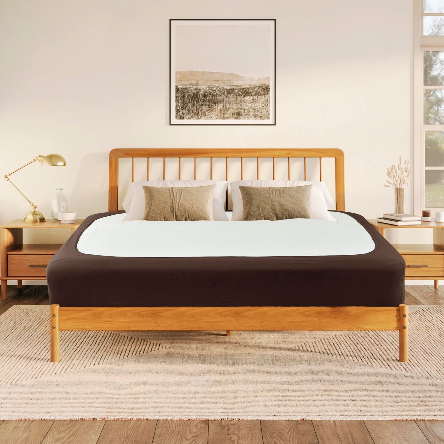 Biscaynebay Decorative Box Spring Cover Queen Size, Brown Jersey Luxurious Jersey Knitting Stretchy Wrap Around 4 Sides Bed Skirt for Home/Hotels, Easy Fit Wrinkle & Fade Free Machine Washable