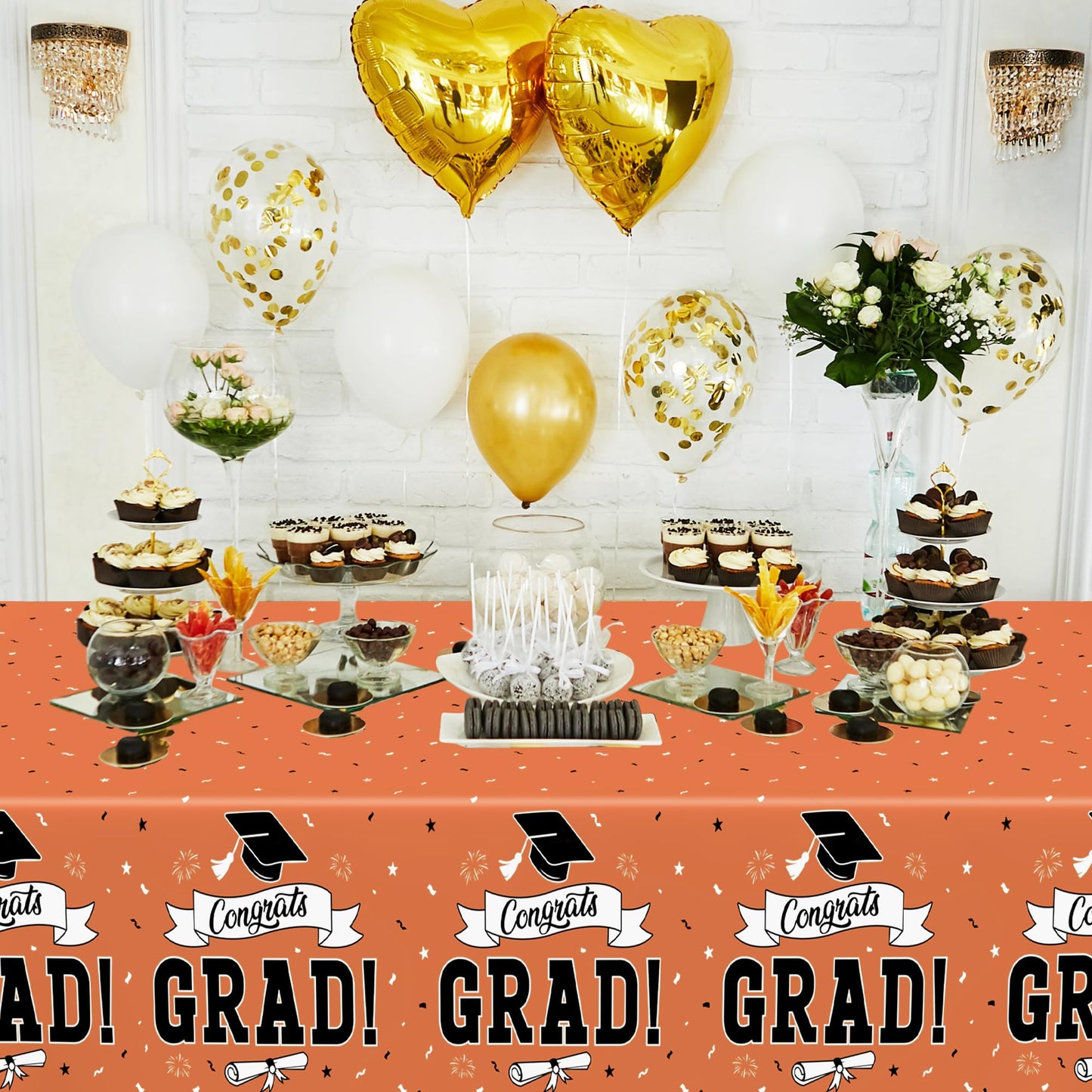 QZYL 2Pcs 2026 Graduation Table Cloths, 108" X 54" Orange Grad Party Decorations, Disposable Plastic Tablecover for Grad Decor Party Supplies, Rectangle Table Cloths for Class 2026 Congrats Grad