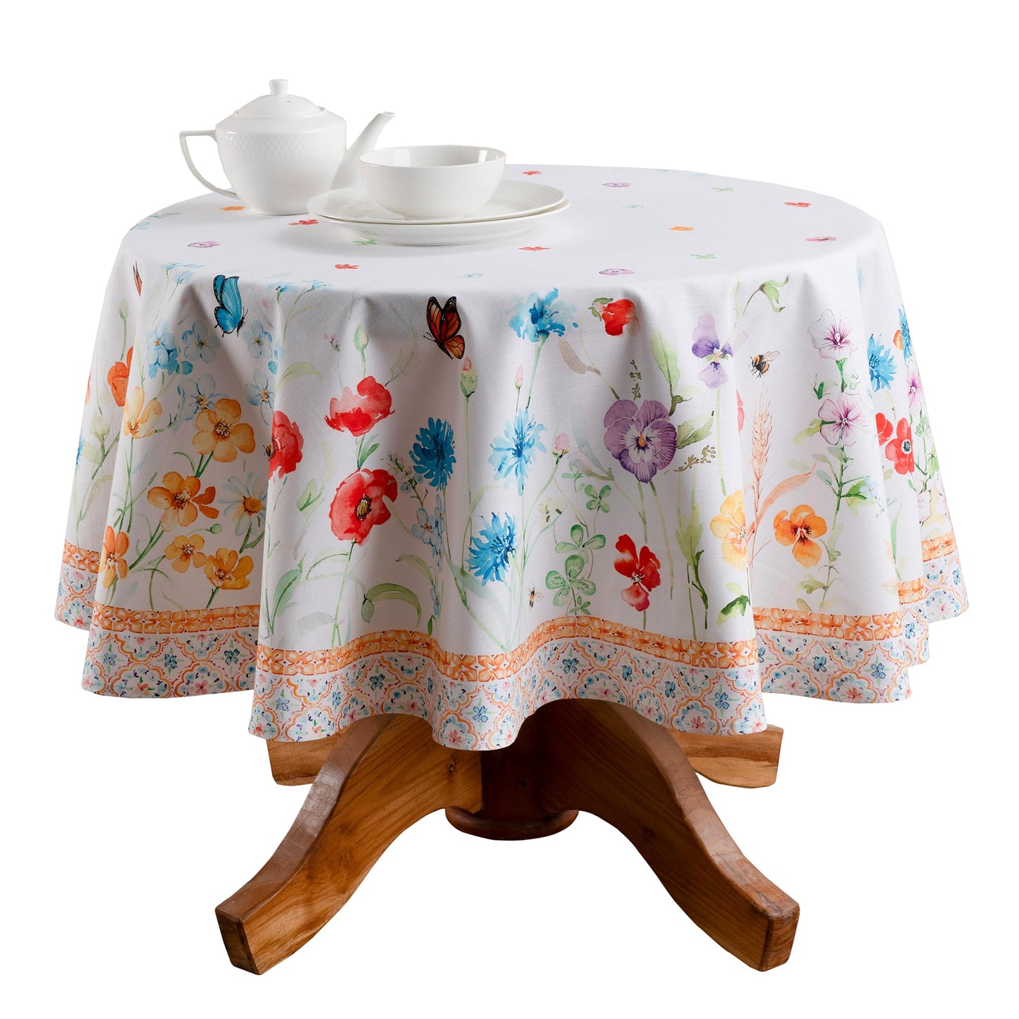 Maison d' Hermine Table Cloth Round Table 100% Cotton 69 Round Inches Tablecloth Reusable Decorative for Dining Kitchen Room Farmhouse Home Gifts for Mothers Day Spring Summer - Summer Whisper