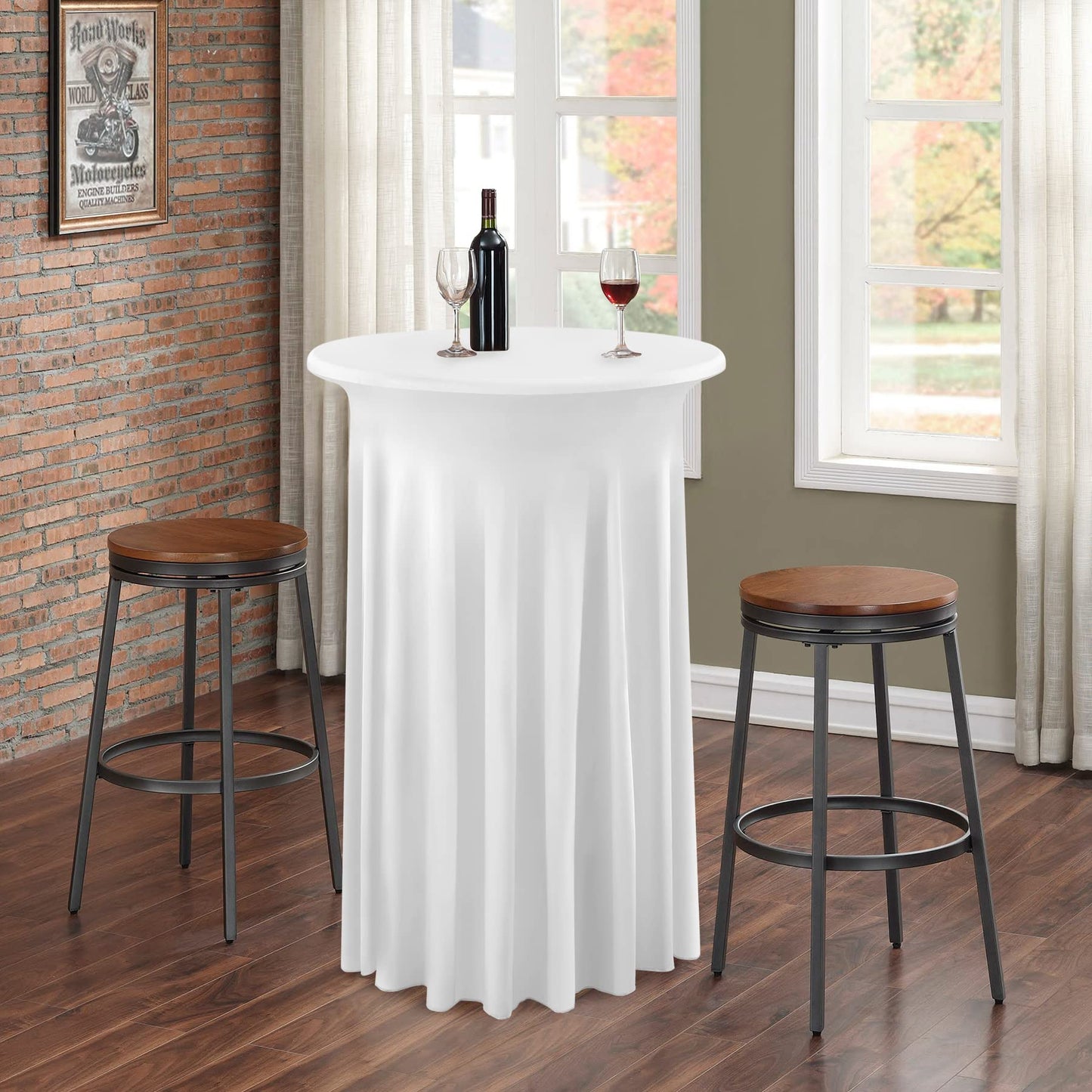 4 Packs White Round High Top Table Cloth 24inch×43inch Stretchy Wrinkle Free Highboy Cocktail Spandex Table Covers for Cocktail Party Wedding Banquet Baby Shower Baptism Decor