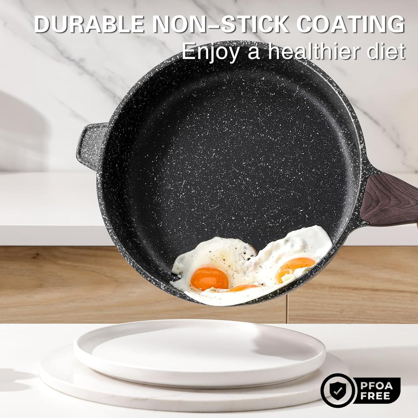 Kordisen Nonstick Deep Frying Pan - 12 Inch Large Skillet with Lid | 5 Qt Healthy Induction Cookware, PFOA Free