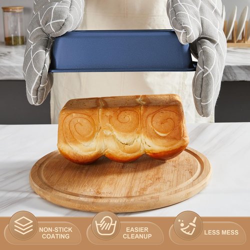 HONGBAKE Nonstick Bakeware Set - 10-Piece Kitchen Baking Pans with Wider Grips | Includes Rack, Cookie Sheet, Cake Pans, Muffin Pan, Pizza Pan - Blue
