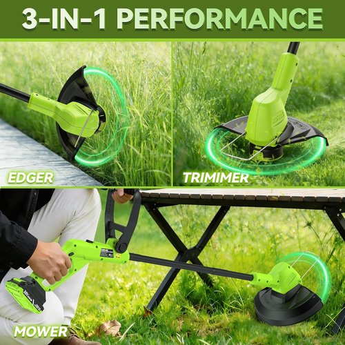 GOODJOB 20V Cordless Weed Wacker - Ultra-Lightweight 3-in-1 String Trimmer & Lawn Edger with 180° Pivoting Head | Includes (2) 2.0Ah Batteries