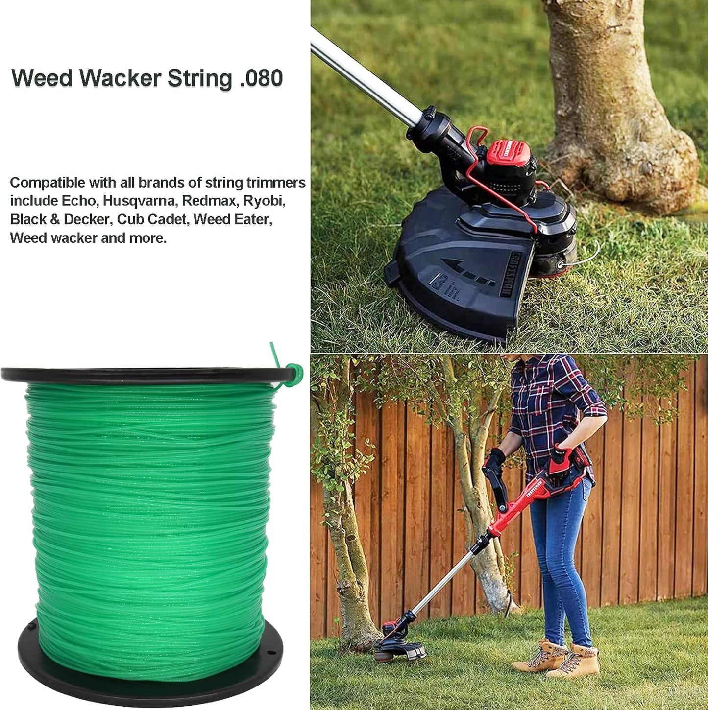 KAKO 080 Trimmer Line - Commercial Grade .080-Inch Round Weed Wacker String | 2000 Ft Green